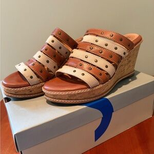 SoftWalk Brown and Cream Wedge Sandals